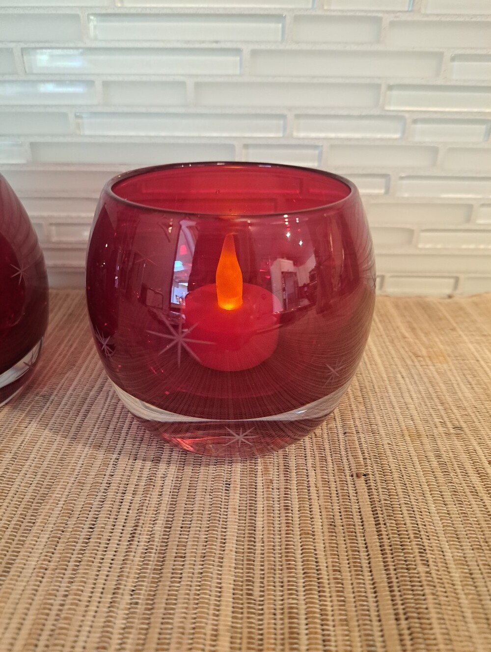 Crate & Barrel Diva Ruby Red Glass Votive Candle Holders Pair Made In Poland - Picture 5 of 5